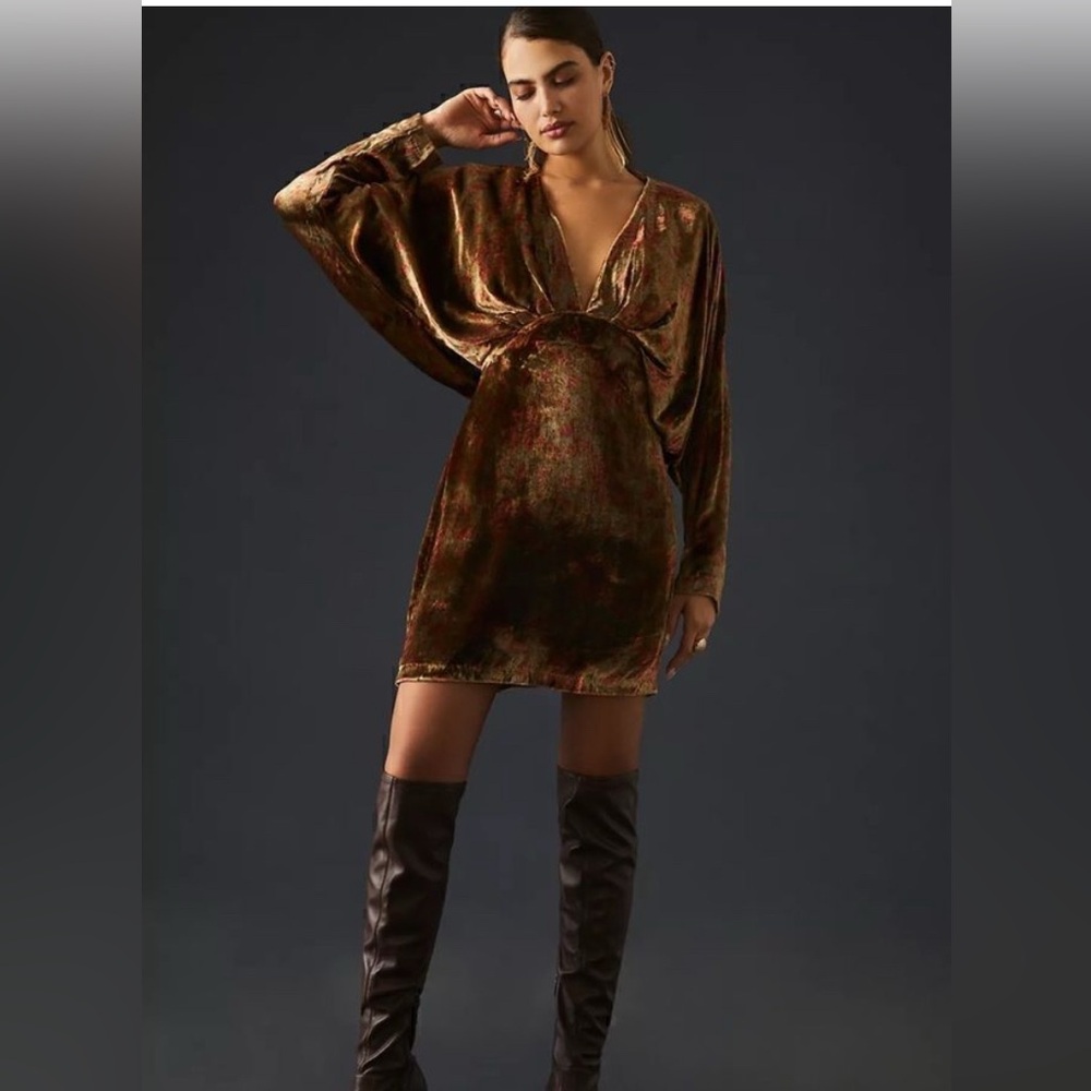 Mes Demoiselles Velvet Mini Dress in Rich Brown
